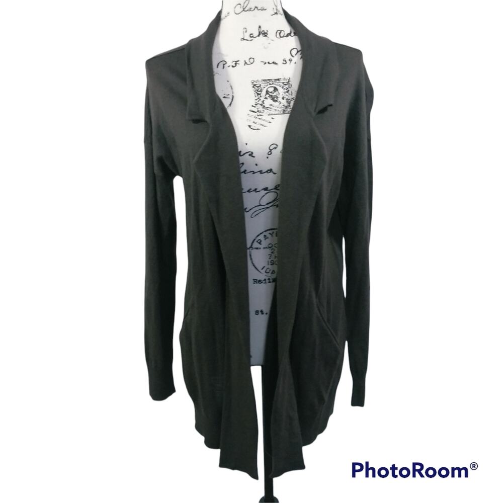 Halogen Brown Open Front Cotton Modal Wool Cardigan M